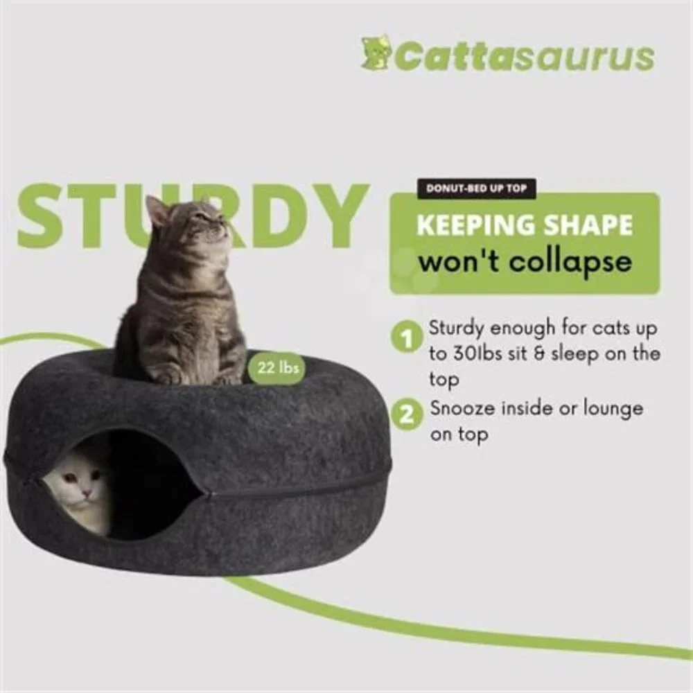 Large Cat Cave Tunnel Bed Donut Hideaway Scratch Felt Dark Gray